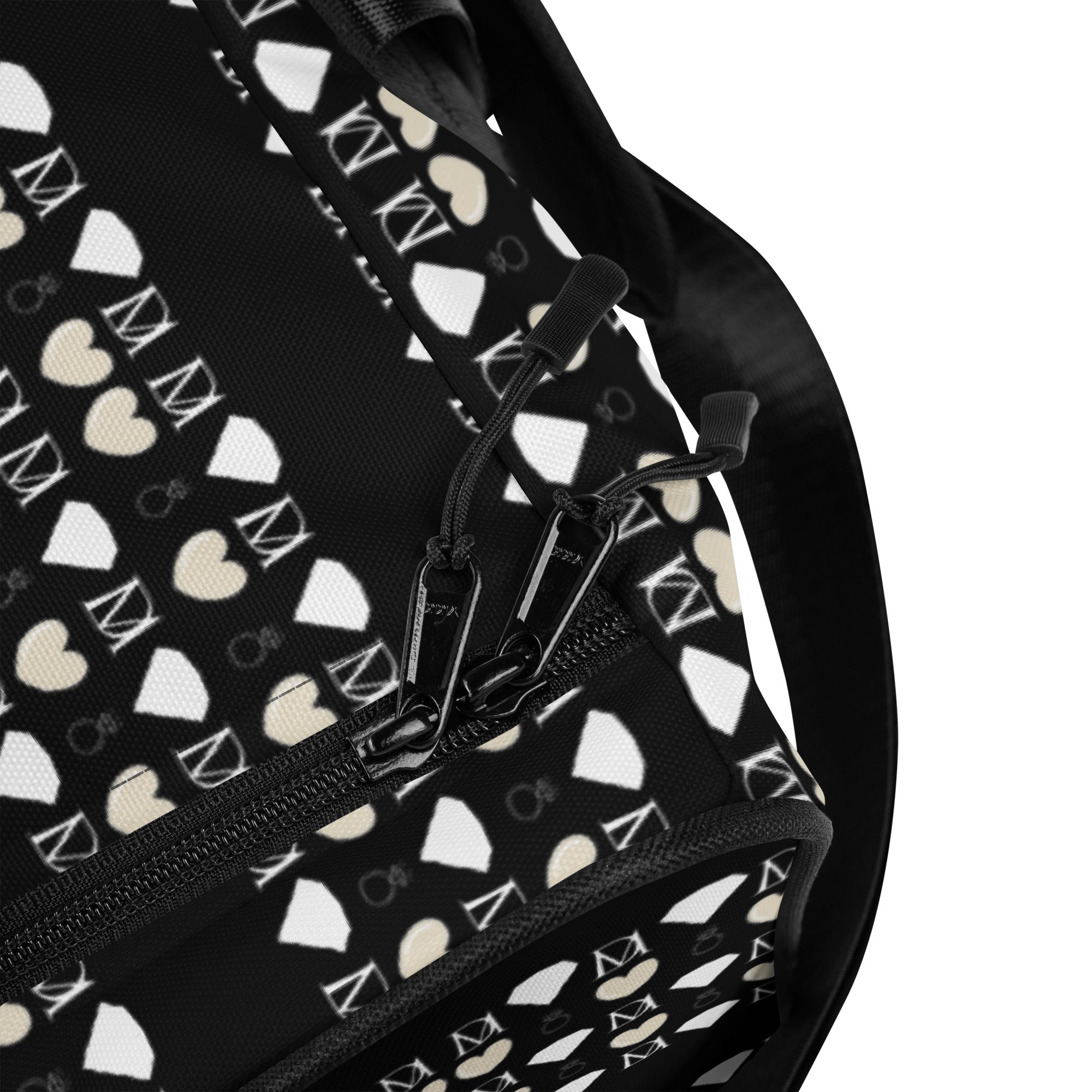 White Daemon Frosted Diamonds Rich Love duffle bag with all-over-print design and sturdy handles.