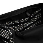 Daemon Frosted Diamonds Rich Love all-over-print duffle bag with white background and diamond pattern design.