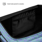 Daemon Luxury Pacifica Illusion oceanic hologram duffle bag with all-over white print and sturdy handles.
