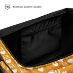 White all-over print duffle bag with diamond pattern from Daemon Luxury's Frosted Diamonds Tarmin Honeybees collection.