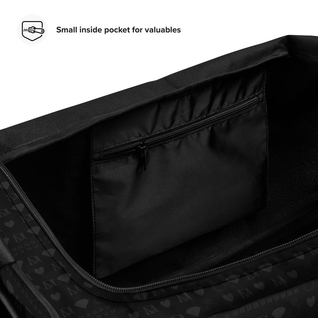 Frosted Diamonds platinum-themed Borsone duffle bag with all-over white diamond print by Daemon Luxury.