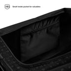 Frosted Diamonds platinum-themed Borsone duffle bag with all-over white diamond print by Daemon Luxury.