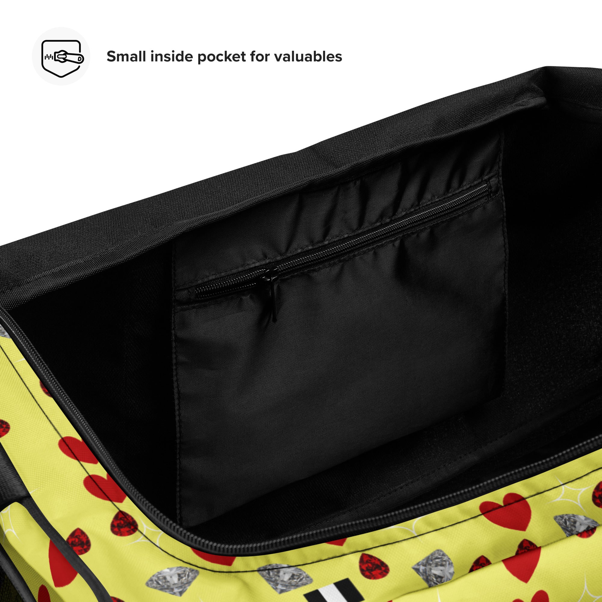 Daemon Luxury Foreigners Luv Solar Butter all-over-print duffle bag in white with vibrant design and sturdy handles.