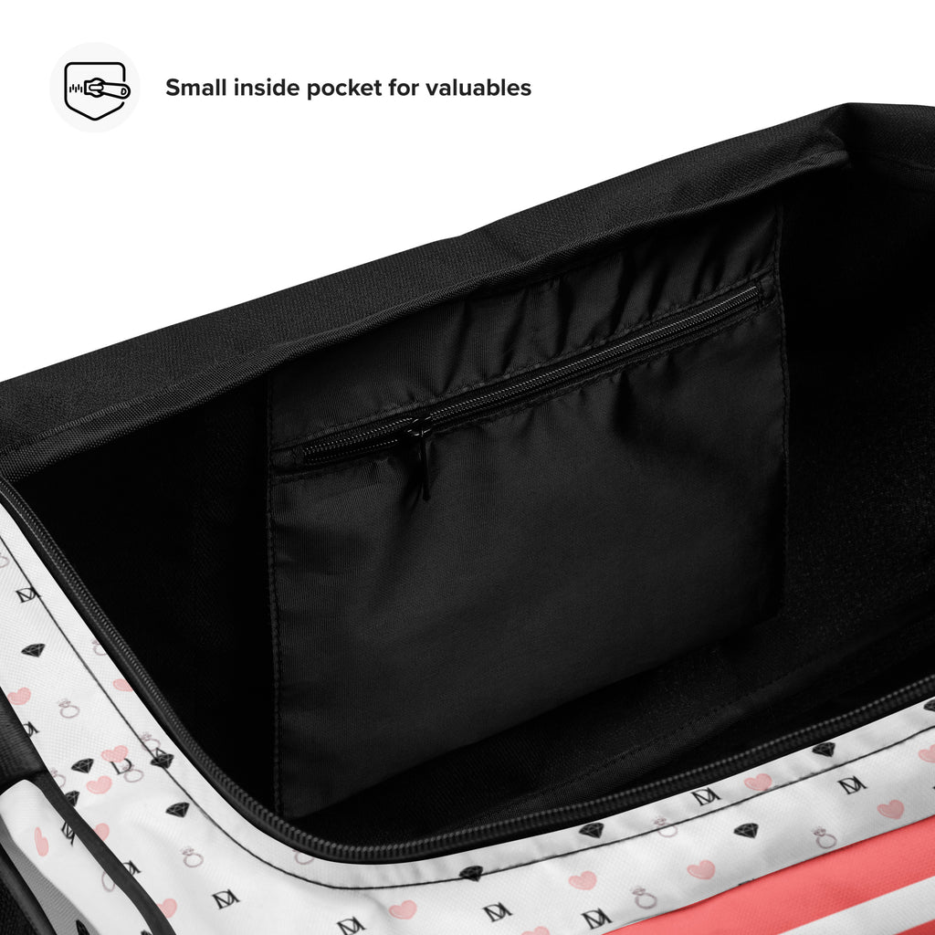 White SACHI BANS Artica Blizzard duffle bag by Daemon Luxury with all-over print and spacious design for travel or gym use.