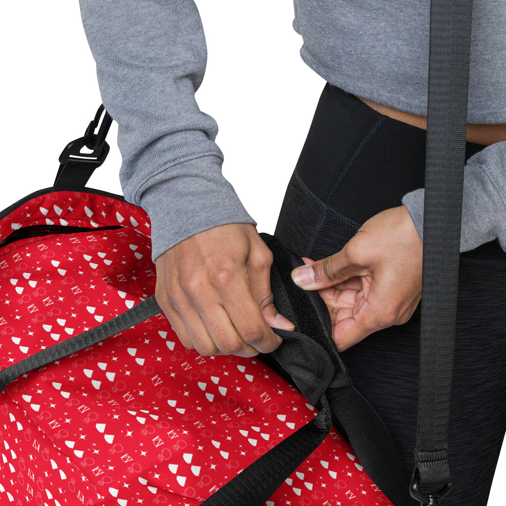 White all-over-print duffle bag with frosted diamond pattern from Daemon Luxury Venus collection, stylish and spacious travel accessory.