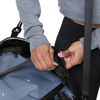 Daemon Luxury Crescent City Borsone duffle bag with all-over white print and detailed design, ideal for travel and storage.