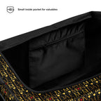 White Sun Glow California Borsone duffle bag by Daemon Luxury with all-over vibrant print, ideal for travel and gym use.