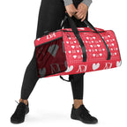 Daemon Frosted Diamonds La Flame Borsone duffle bag with all-over white and colorful diamond print, right front view.