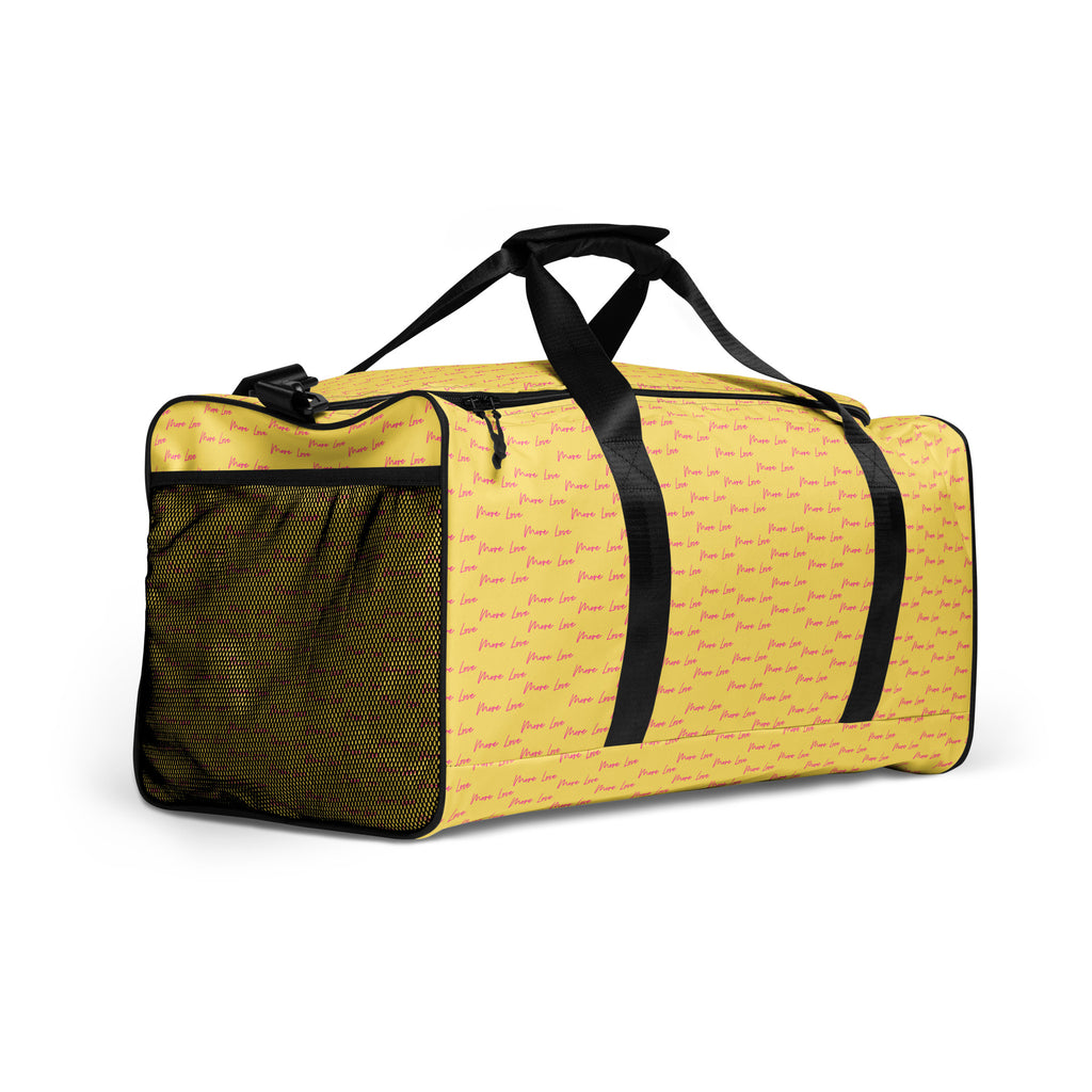 Daemon Luxury Pacifica Solar Butter all-over-print duffle bag in white, showing the right front view with vibrant design.