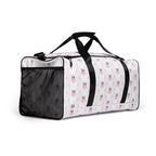 White Artica Frosted Hearts Borsone duffle bag with all-over heart print and sturdy handles, designed by Daemon Luxury.