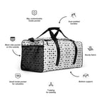 All-over-print white Daemon Luxury Dim Diamonds Artica Nero duffle bag shown from front right angle.