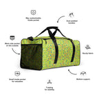 Daemon Luxury Picasso Mirrors Borsone duffle bag with all-over white print, front view showing sturdy handles and spacious design.
