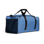 Daemon Luxury Speckled Diamonds Minno Harbor all-over-print duffle bag in white, front view showing colorful diamond pattern.