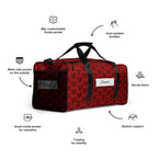White Heartfelt Borsone duffle bag by Daemon Luxury with all-over print, displayed from right front angle.