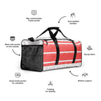 Daemon Luxury SACHI BANS Artica Blizzard duffle bag with all-over white print, right front view showing detailed design.