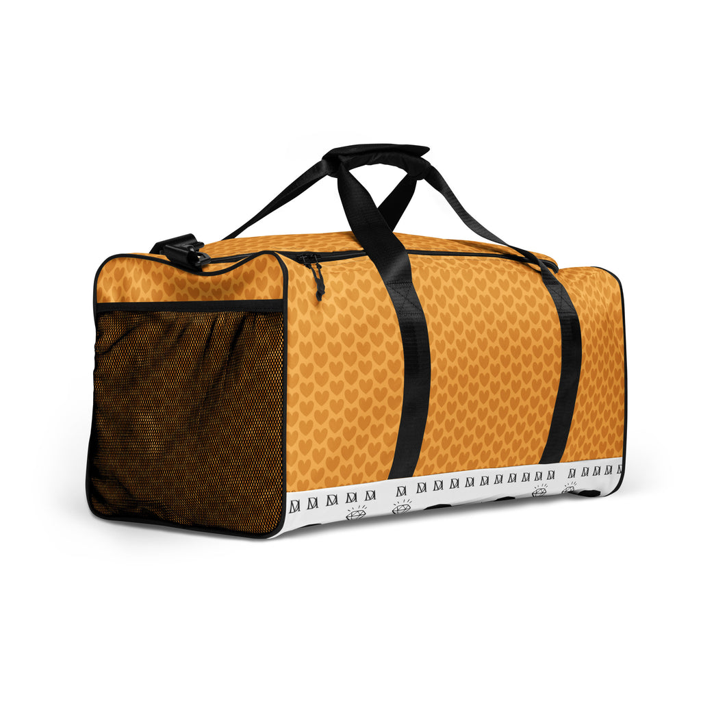 Heartfelt Artica Blizzard Lucciole Falo duffle bag by Daemon Luxury, all-over white print, right front view.