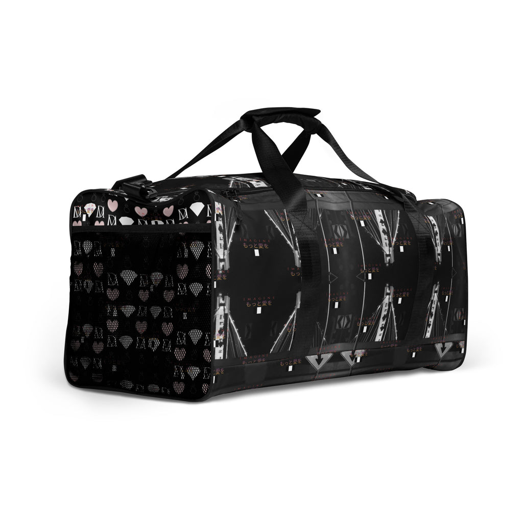 Daemon Luxury Southgate Treasured Borsone duffle bag with all-over white print, showing the right front view.