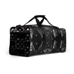 Daemon Luxury Southgate Treasured Borsone duffle bag with all-over white print, showing the right front view.