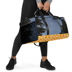 Daemon Luxury Crescent City Borsone duffle bag with all-over white print and front pocket, ideal for travel or gym use.