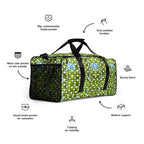 Daemon Luxury Belly Red’s Garden (Rebirth) all-over-print white duffle bag shown from right front angle