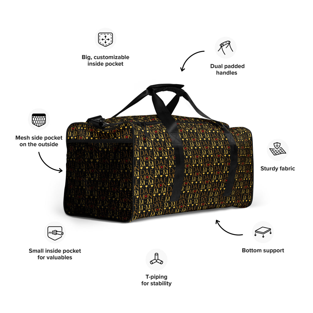 Daemon Luxury Sun Glow California Borsone duffle bag with all-over print, white fabric, right-front view.