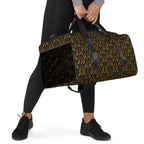 Daemon Luxury Sun Glow California Borsone duffle bag with all-over orange and yellow sunset print, right front view.
