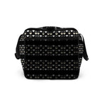 White Daemon Frosted Diamonds Rich Love duffle bag with all-over print on the right side, featuring a stylish and spacious design.