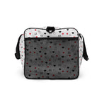 Daemon Luxury Speckled Diamonds Artica Blizzard duffle bag with all-over white and diamond pattern, right side view.