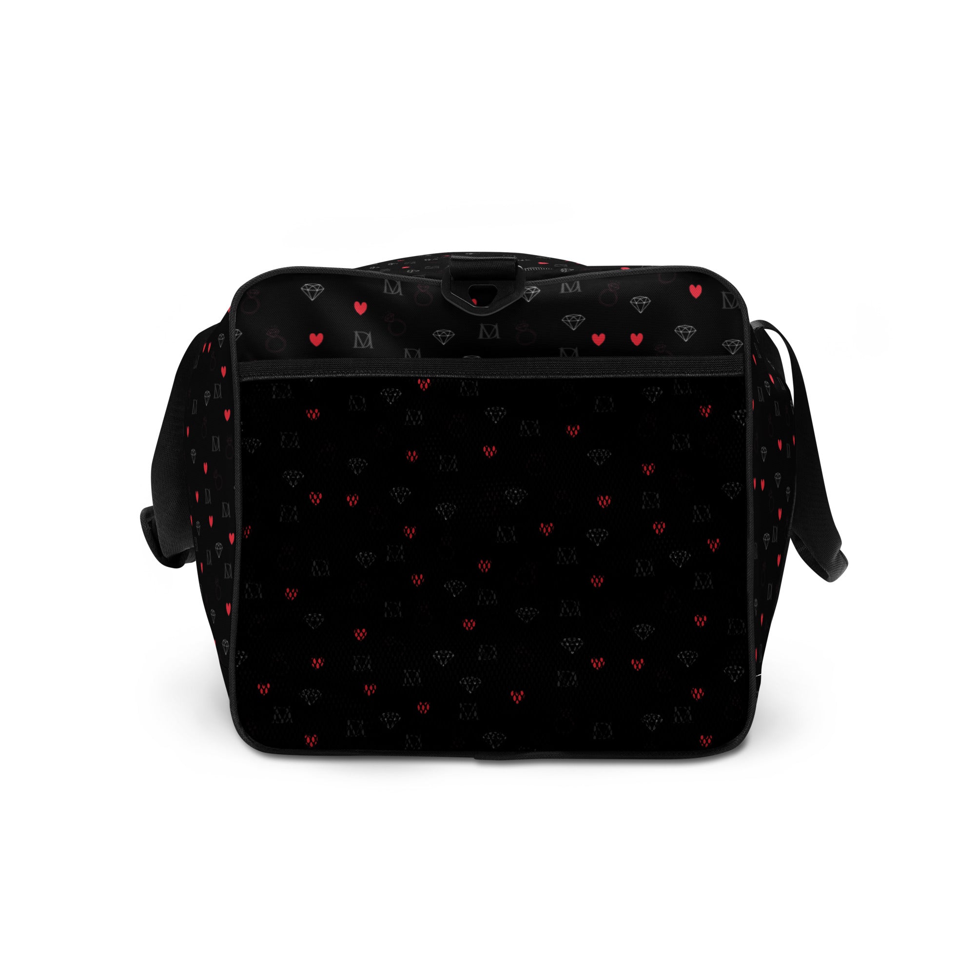 Daemon Luxury Speckled Diamonds NEMESIS Borsone duffle bag with all-over white and black speckled diamond print, right side view