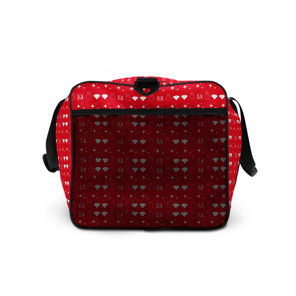 White all-over-print Borsone duffle bag featuring frosted diamonds (Venus) design from Daemon Luxury, shown from the right side.