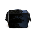 Daemon Luxury Crescent City Tarmin Honeybees all-over-print duffle bag showing white side and detailed bee and cityscape design