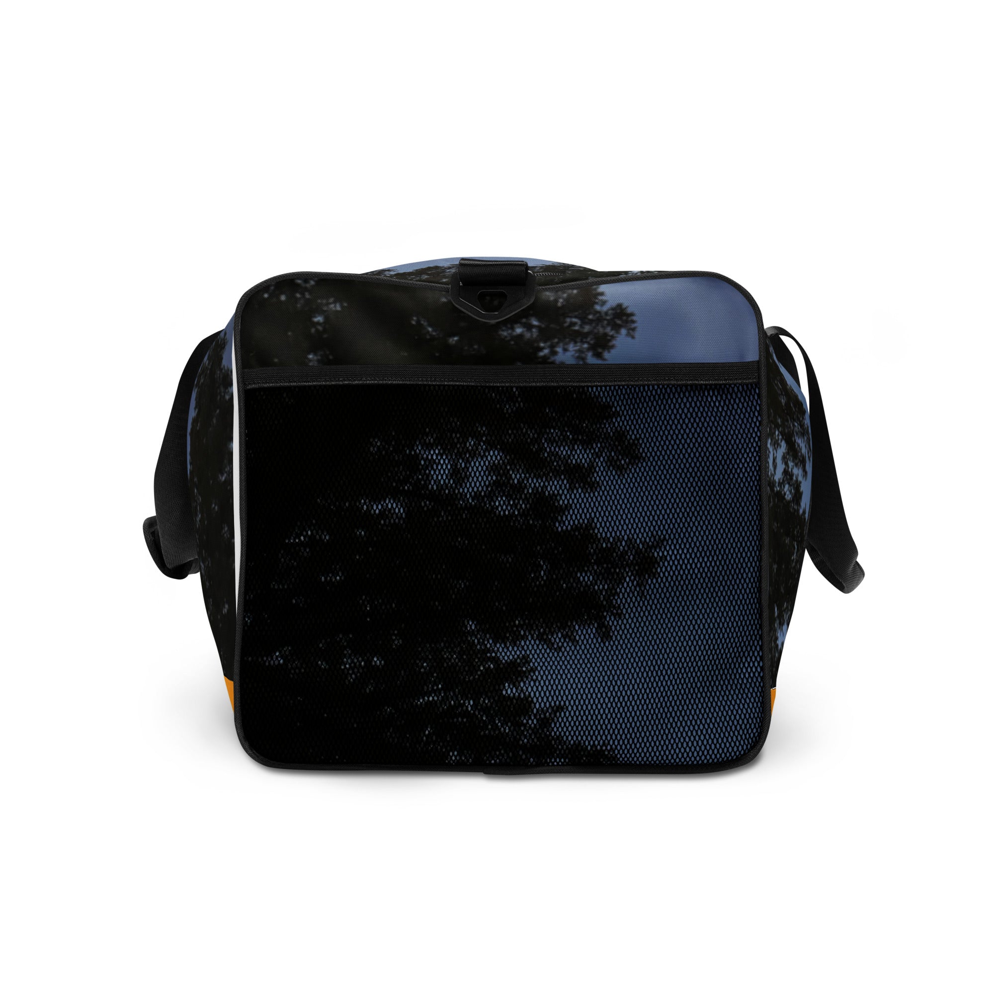 Daemon Luxury Crescent City Tarmin Honeybees all-over-print duffle bag showing white side and detailed bee and cityscape design