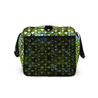 Daemon Luxury Belly Red’s Garden (Rebirth) Borsone duffle bag with all-over white print, showing right side view.