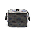 Daemon Luxury Honeybee Intel forecast duffle bag with all-over white print, featuring a spacious design and side view.