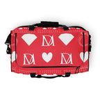 Daemon Frosted Diamonds La Flame duffle bag with all-over white print and stylish design for travel and gym use.