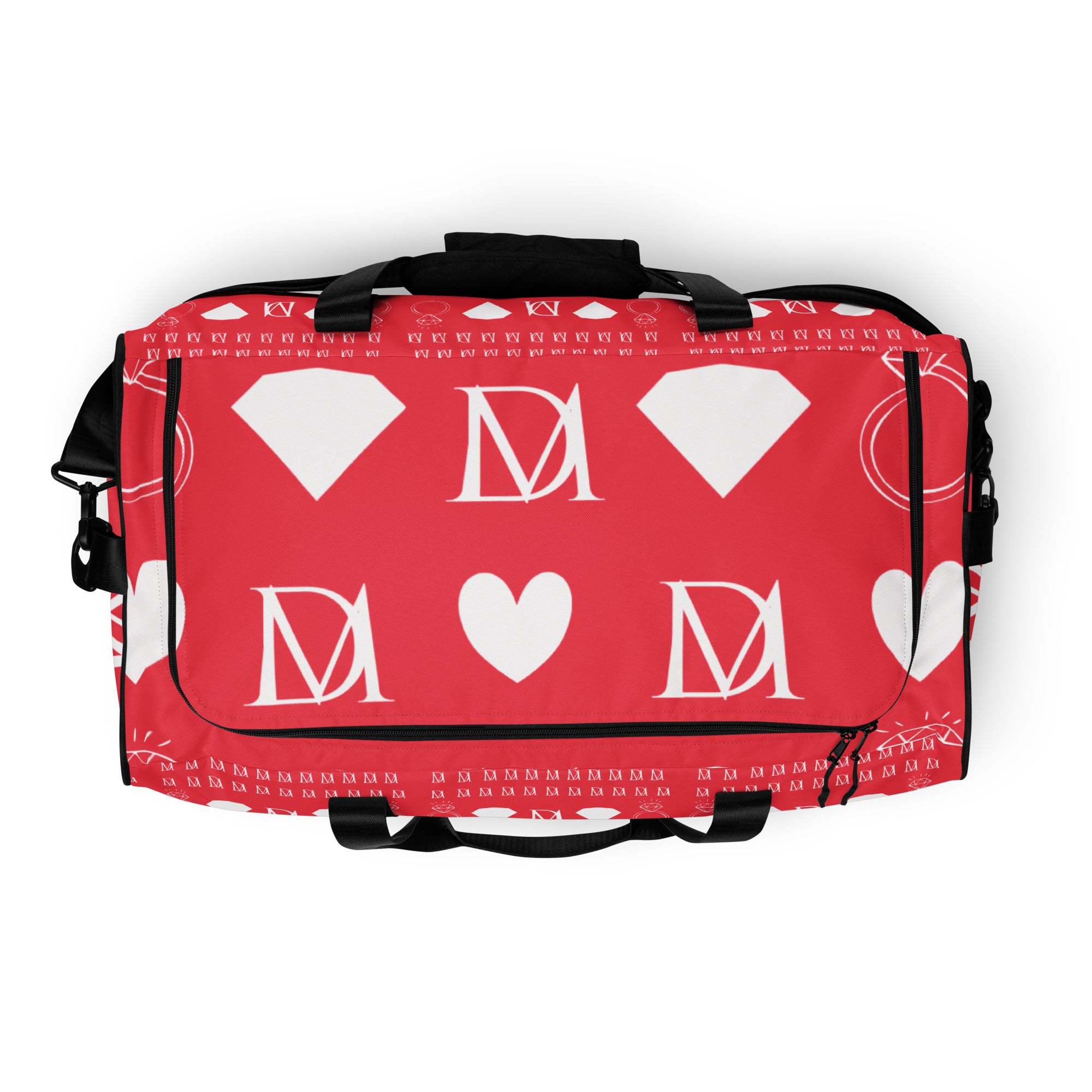 Daemon Frosted Diamonds La Flame duffle bag with all-over white print and stylish design for travel and gym use.