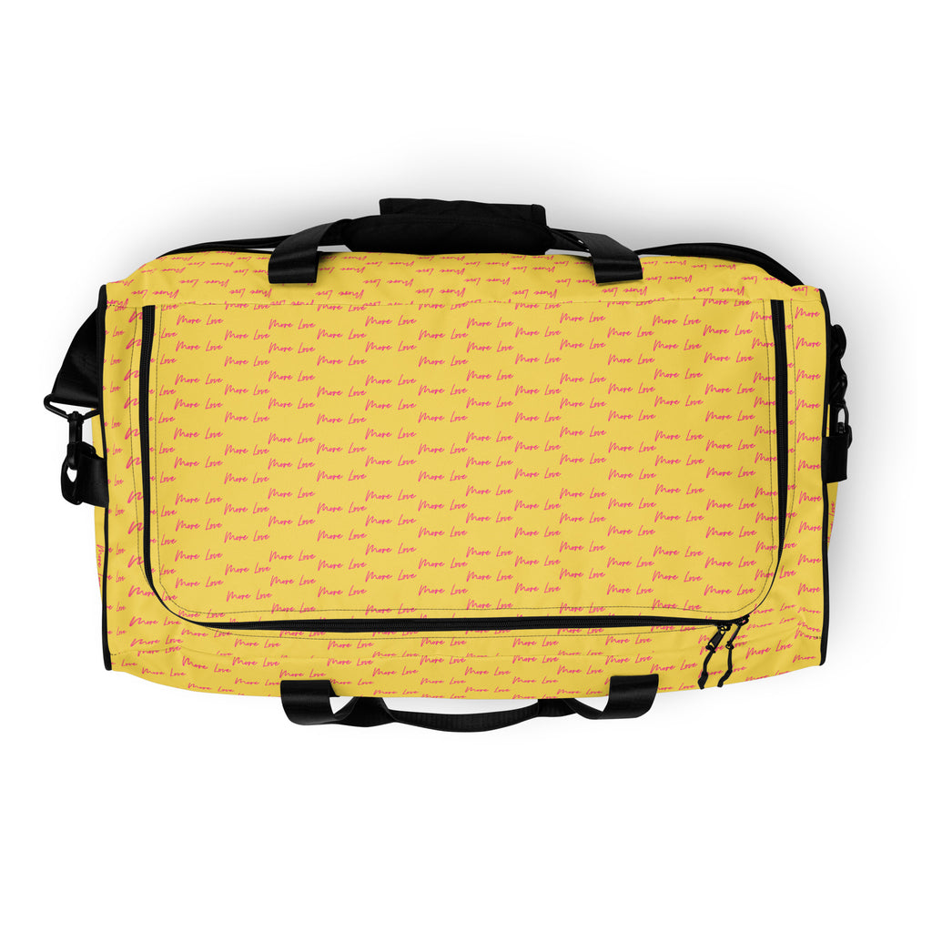 Pacifica Solar Butter all-over-print duffle bag by Daemon Luxury with white top, stylish and spacious for travel or gym use.