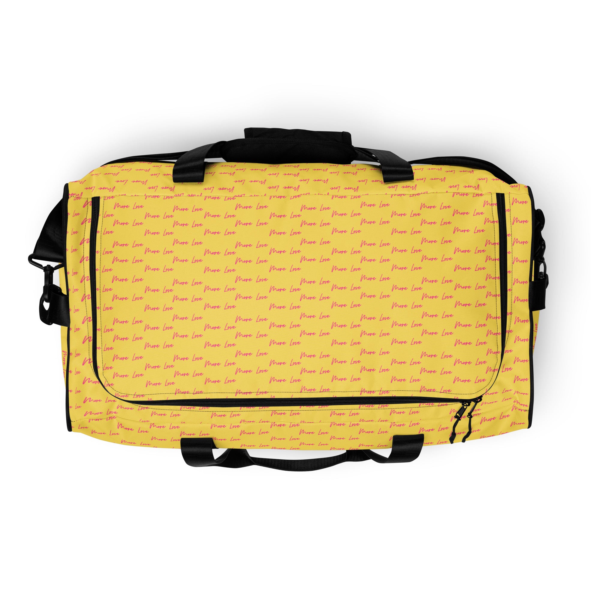 Pacifica Solar Butter all-over-print duffle bag by Daemon Luxury with white top, stylish and spacious for travel or gym use.