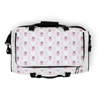 White Daemon Luxury Frosted Hearts Artica duffle bag with all-over heart print and sturdy handles for travel and everyday use.