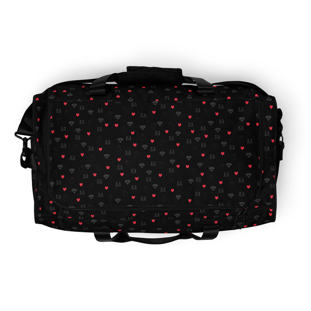 Daemon Luxury Speckled Diamonds NEMESIS duffle bag with all-over white and black diamond pattern, versatile travel accessory.