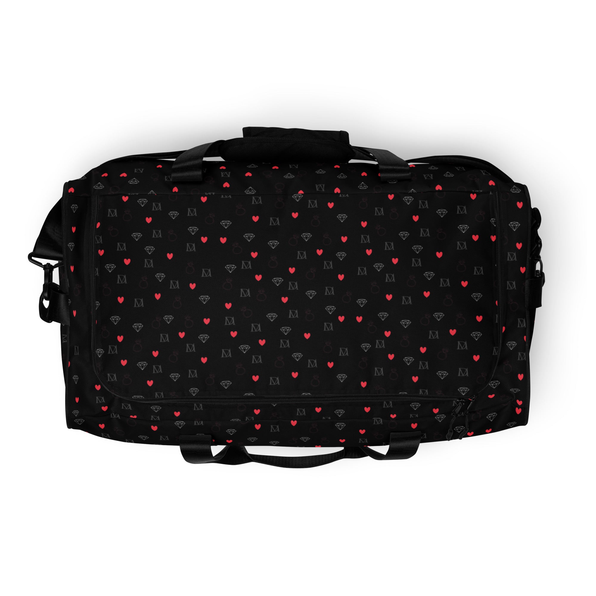 Daemon Luxury Speckled Diamonds NEMESIS duffle bag with all-over white and black diamond pattern, versatile travel accessory.