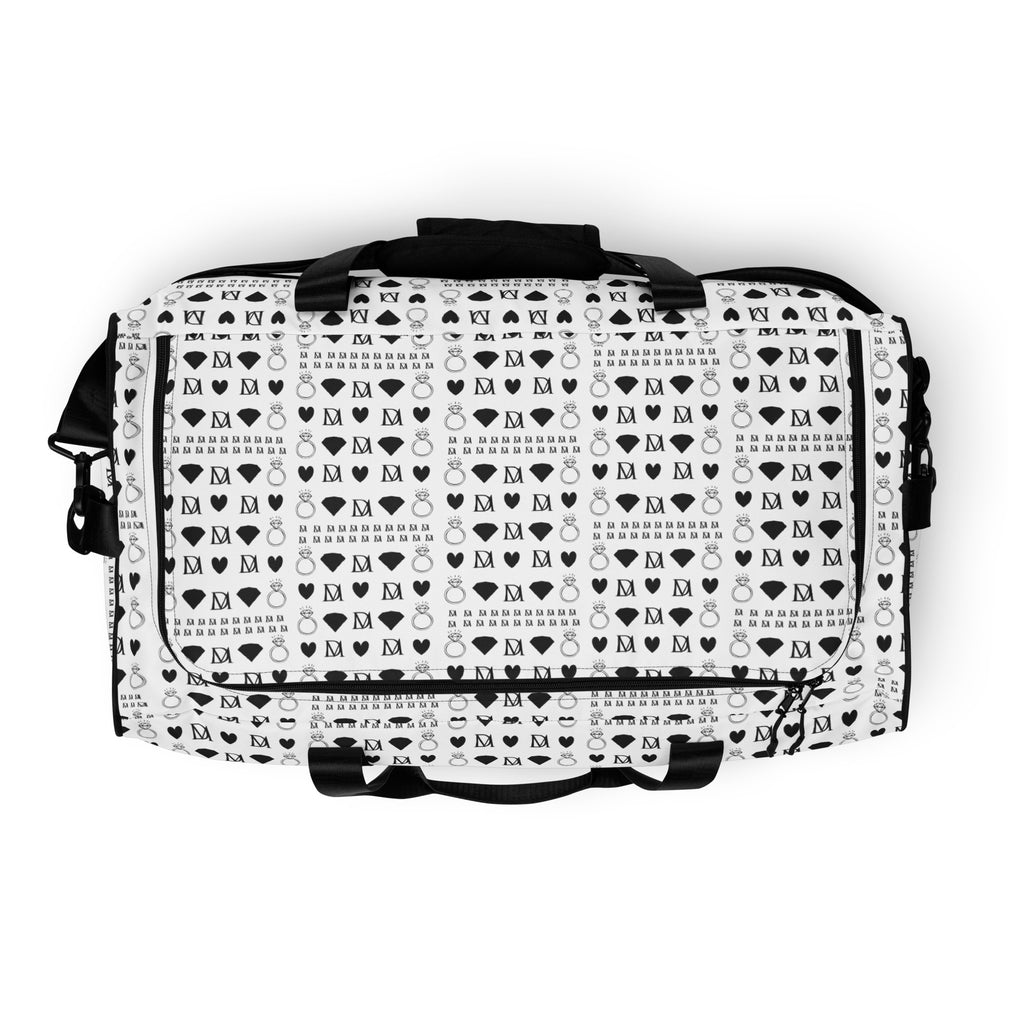 Daemon Luxury Dim Diamonds Artica Nero duffle bag with all-over black diamond pattern on white background.