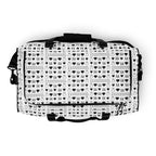 Daemon Luxury Dim Diamonds Artica Nero duffle bag with all-over black diamond pattern on white background.