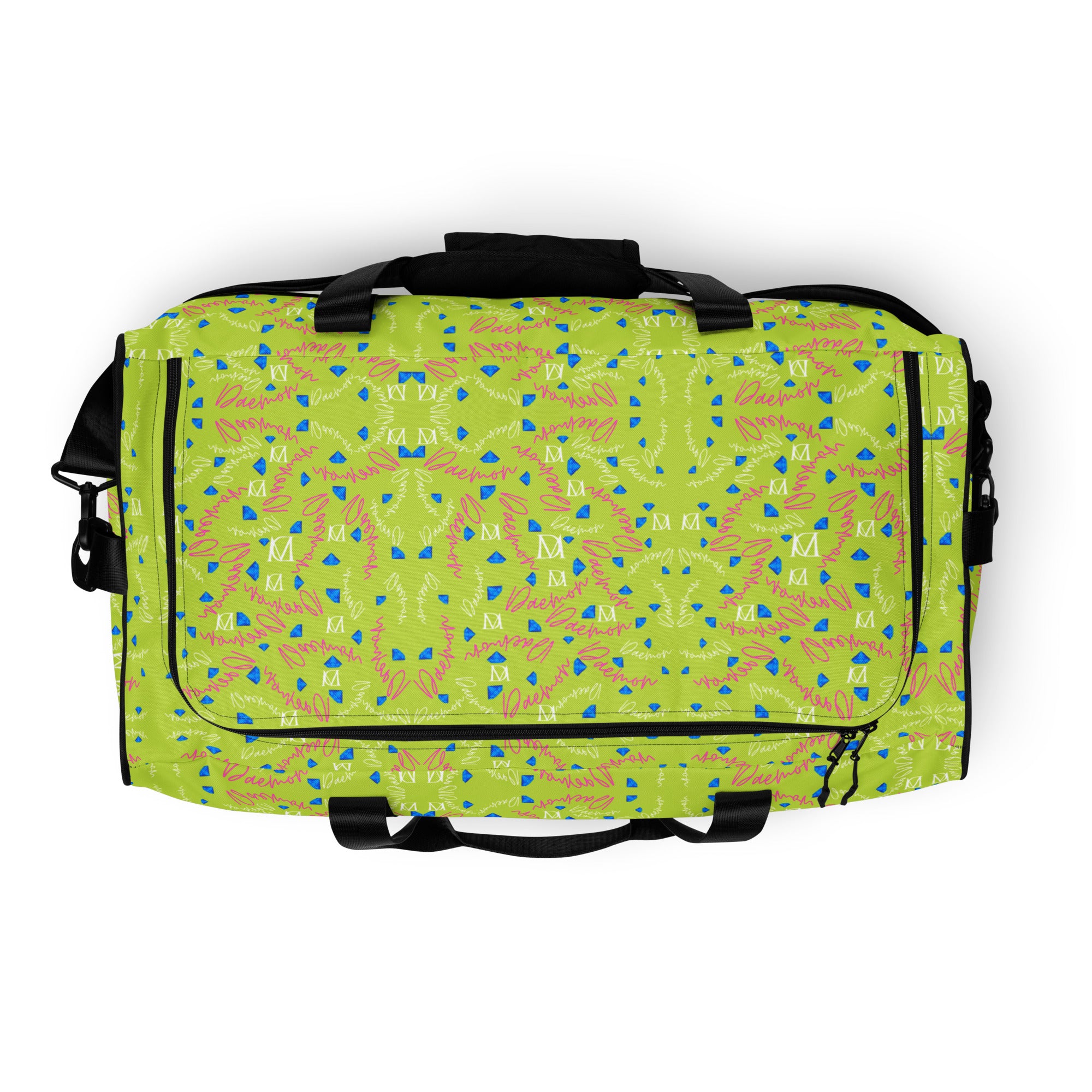 Daemon Luxury Picasso Mirrors Borsone duffle bag with all-over print, white background, stylish and spacious for travel or gym use.