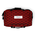 White all-over-print Heartfelt Borsone duffle bag by Daemon Luxury, featuring a sleek design and sturdy handles.