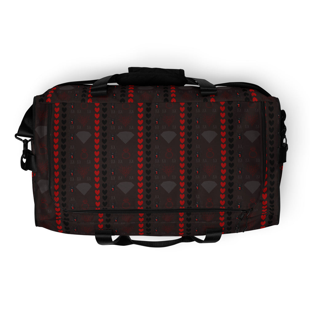 White Supreme Models "More Less Love" duffle bag by Daemon Luxury with all-over print and sturdy handles.
