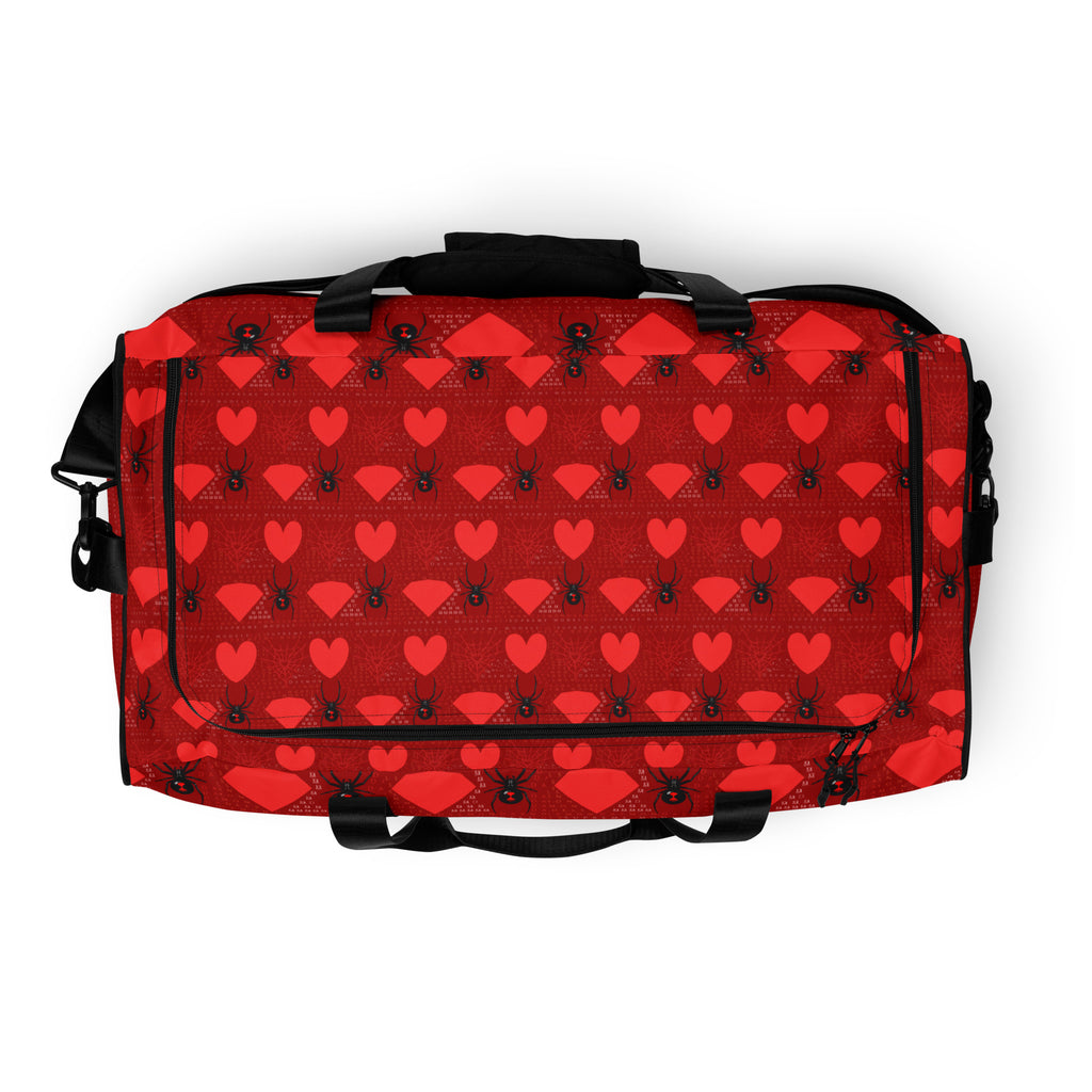 Daemon Luxury Supreme Models Foreigners Luv Borsone duffle bag with all-over print in white, featuring bold graphic design.