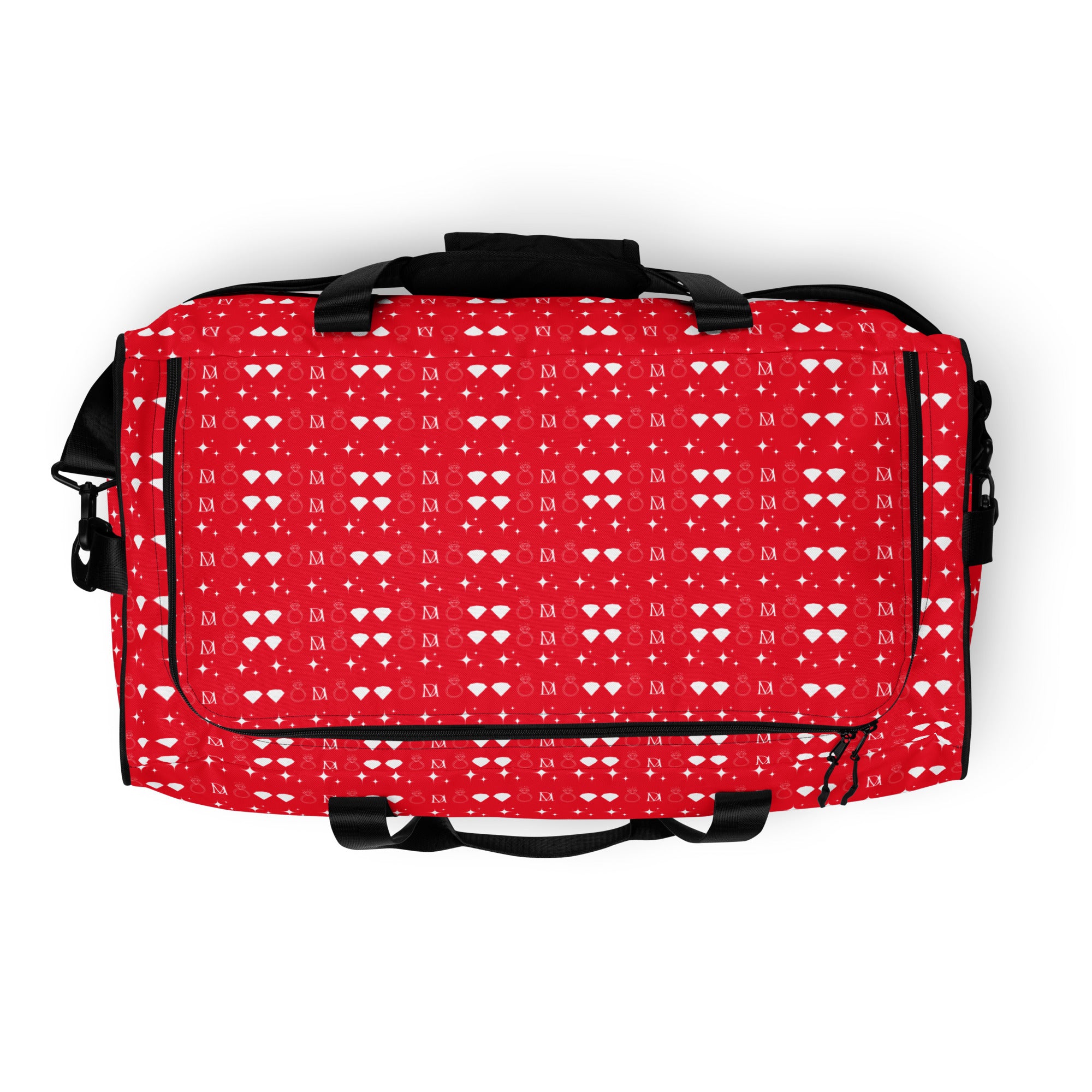 White all-over print duffle bag featuring frosted diamonds pattern from Daemon Luxury Venus collection.