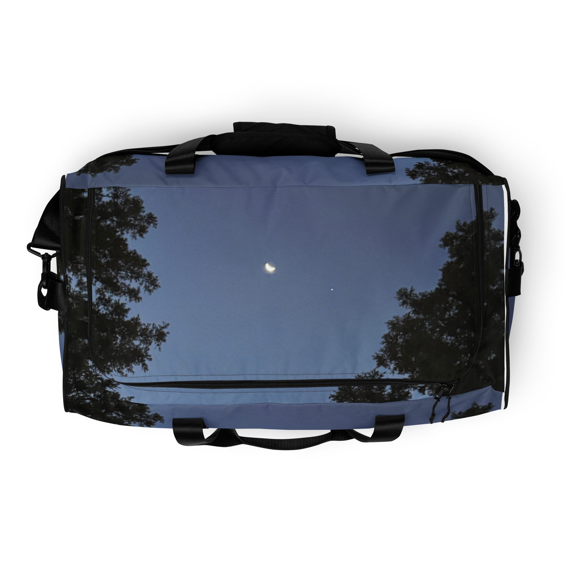 Daemon Luxury Crescent City Tarmin Honeybees all-over-print duffle bag with white background and durable fabric.