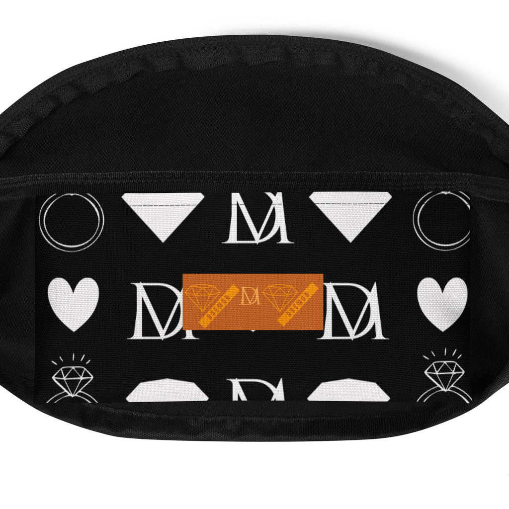 Daemon Frosted Diamonds Gold Tender Marsupio fanny pack with all-over white print and gold diamond details.